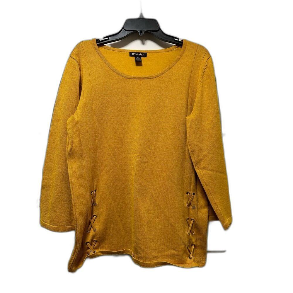 By Design Mustard Sweater Size XL 3/4 Sleeve Tie Side (642)
